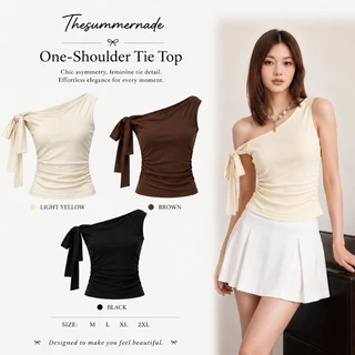 Thesummernade Plain Bow Top เสื้อสีพื้นผูกโบว์ เสื้อยืด แฟชั่นแต่งตัว สไตล์เกาหลี แฟชั่นผู้หญิง