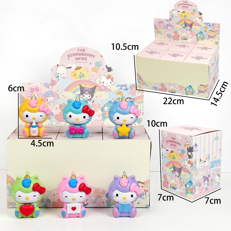 6 ชิ้น/เซ็ต 6 ซม.ญี่ปุ่นอะนิเมะยูนิคอร์น Hello Kitty Dream Adventure Series ตุ๊กตาน่ารักเดสก์ท็อปตกแต่ง PVC Action Figure ตุ๊กตาของเล่น