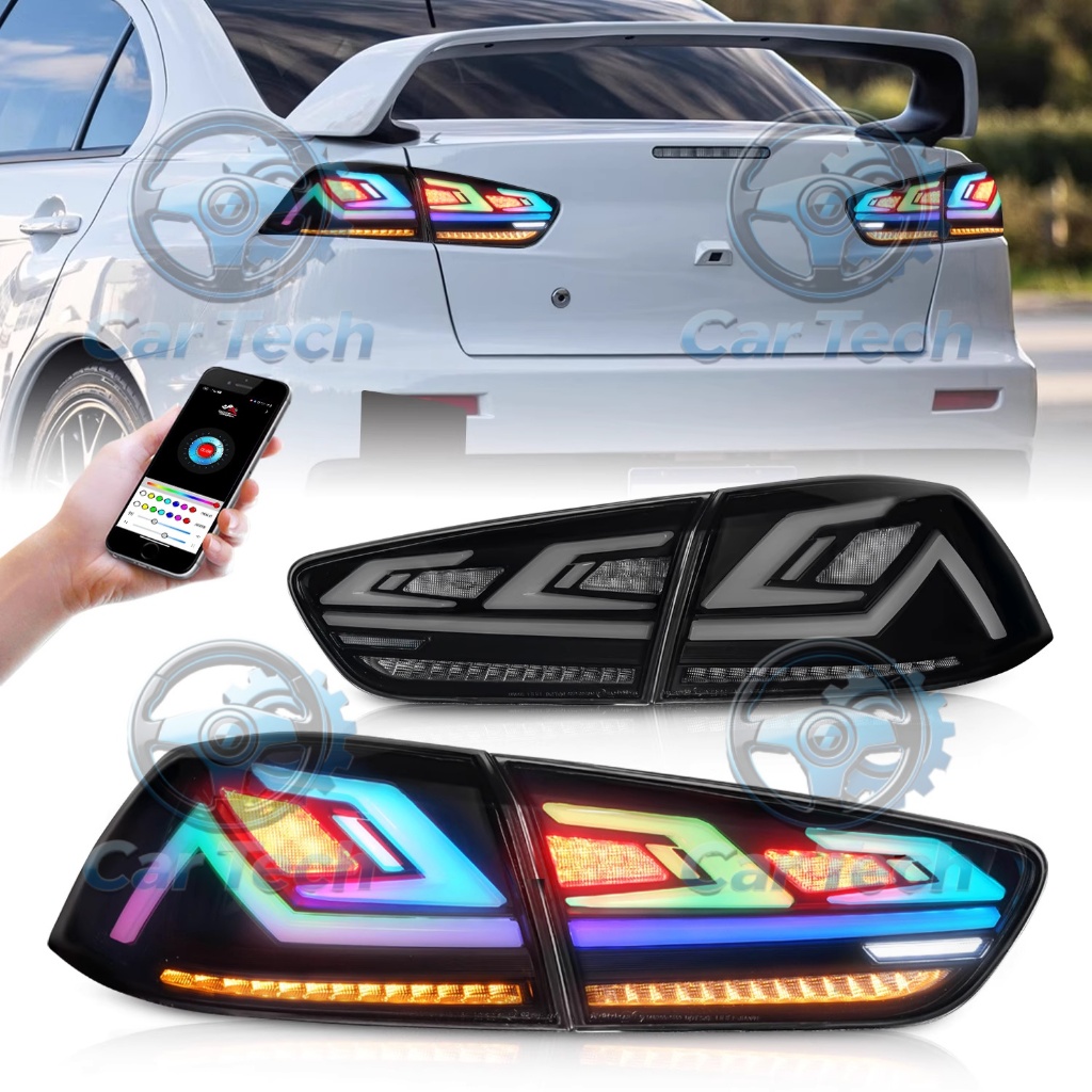 CTshop เหมาะสําหรับ Mitsubishi Lancer 2008-2018 Evolution evo X LED taillamp ไฟตัดหมอกด้านหลังประกอบอัพเกรด RGB Funtion