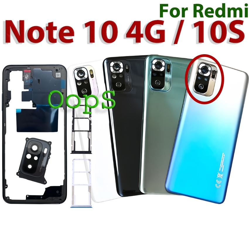 กรอบด้านหลังสําหรับ Redmi NOTE 10 4G / NOTE 10S LCD กรอบกลางฝาหลังแบตเตอรี่เลนส์กล้อง + ถาดซิม