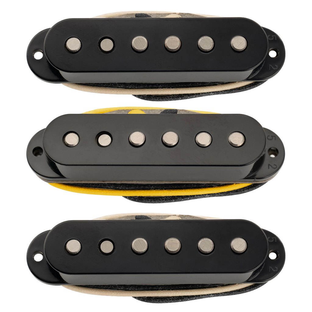 Musiclily Pro ST-FAT60S Staggered Alnico 2 Single Coil Neck Middle Bridge Pickups Set สําหรับกีตาร์ไฟฟ้าสไตล์ Strat สีดํา