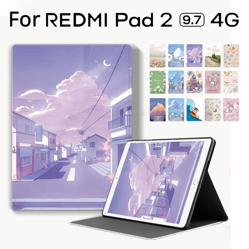 สําหรับ Redmi Pad 2 9.7 นิ้ว 4G WiFi 2026 การ์ตูนสไตล์แท็บเล็ต Stent กันกระแทกหนัง PU ฝาครอบ