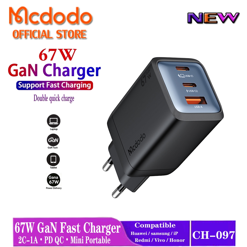 Mcdodo Gana Mini 67W GaN Charger 2C1A Fast Charger PD 67W USB-C Power Adapter สําหรับ Samsung SFC 2.