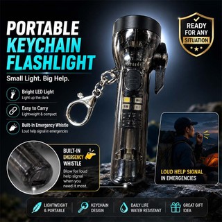 Multifunctional Mini EDC Torch Waterproof Emergency Flashlight  with Emergency Survival Whistle and Rescue Cutter Portable Keychain Light