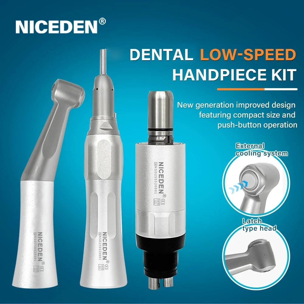 Niceden สไตล์ทันตกรรมความเร็วช้าชุด ตรง Handpiece และ 1:1 Contra Angle Air มอเตอร์ 2/4 หลุมพร้อมลูกปืน