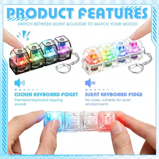 5 ชิ้น LED คีย์บอร์ดพวงกุญแจ Fidget ของเล่น RGB Light DIY ปุ่มคลิกความเครียดบรรเทาแบบพกพาอุปกรณ์เสริมโต๊ะทํางานของขวัญ 4/9 คีย์ของเล่นหยิก
