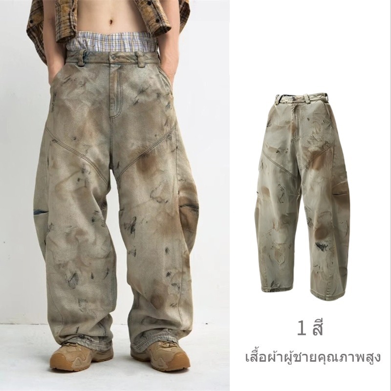 Mens Wasteland Retro Jeans ใหม่ฤดูใบไม้ร่วงอเมริกันย้อนยุคกางเกงขาตรงอเนกประสงค์