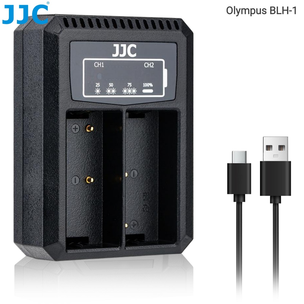 JJC เครื่องชาร์จ USB  สำหรับแบตเตอรี่ Olympus BLH-1  ของกล้อง Olympus OM-D E-M1 Mark III E-M1 Mark I