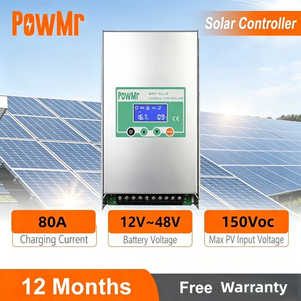 PowMr 80A MPPT คอนโทรลเลอร์ชาร์จพลังงานแสงอาทิตย์ 12 V/24 V/36 V/48 V แรงดันไฟฟ้าอัตโนมัติ Max PV 15