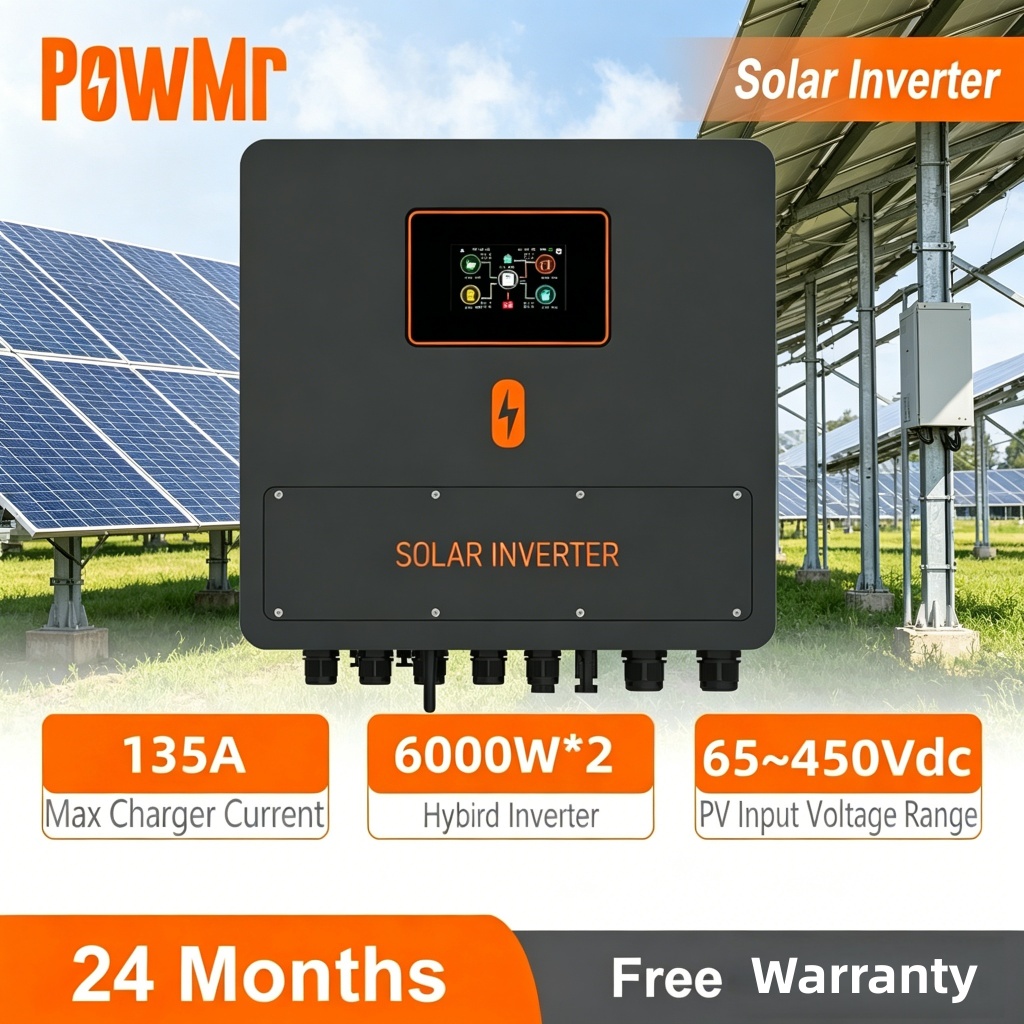 6KW 48V Hybrid Solar Inverter PowMr Pure Sine Wave 230VAC 100A MPPT ชาร์จ Controller 65V PV เริ่มต้น