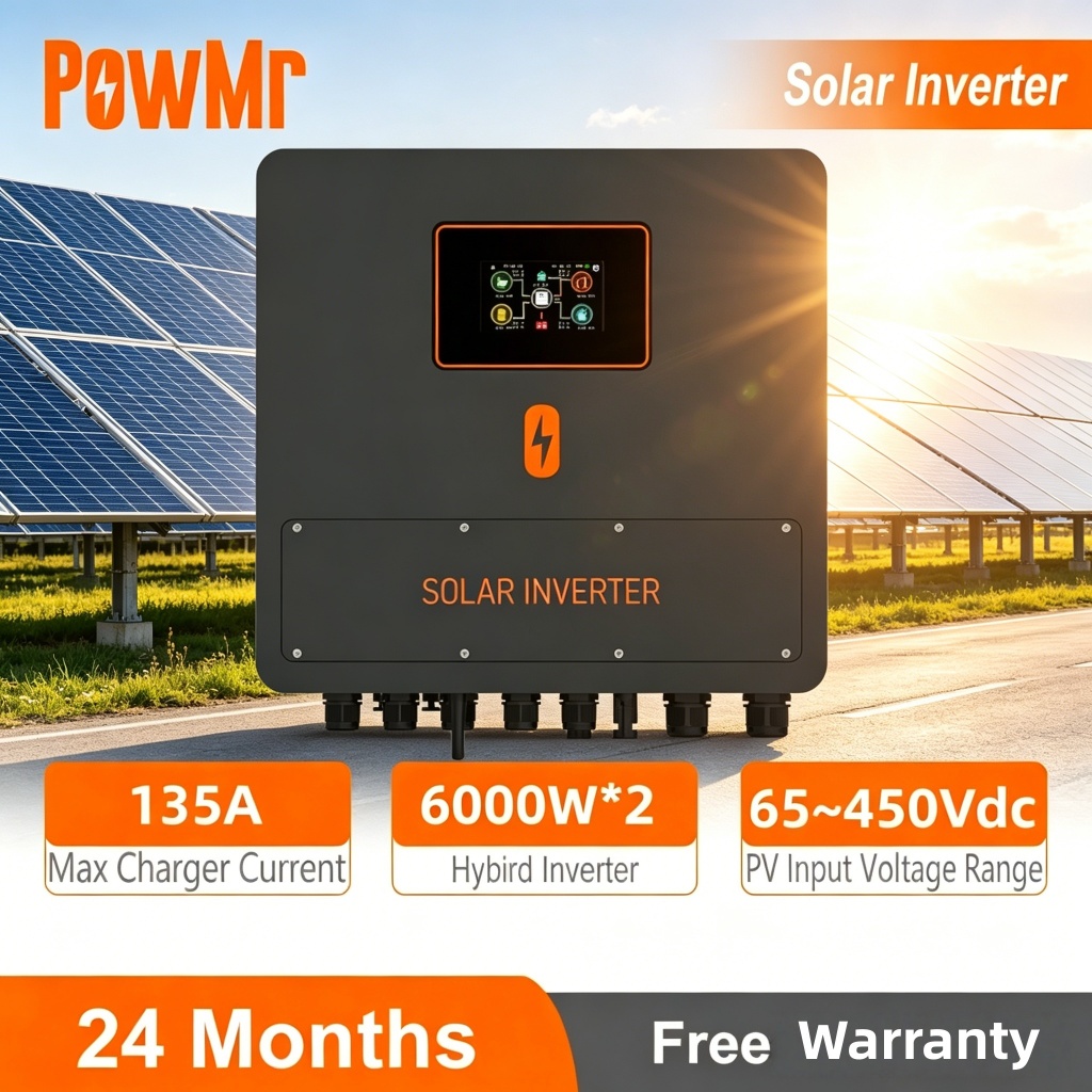 PowMr 3KW/6KW 24V/48V Hybrid Solar Inverter Pure Sine Wave 230VAC เอาต์พุตในตัว 100A MPPT Solar Char