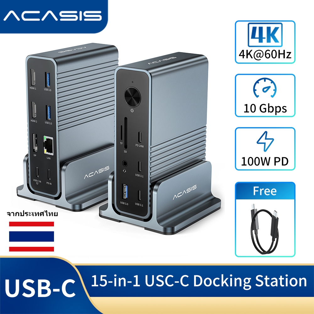 Acasis USB-C Desktop Docking Station (15-in-1)Docking Station Hub สําหรับแล็ปท็อป USB-C, 4K HDMI Dis