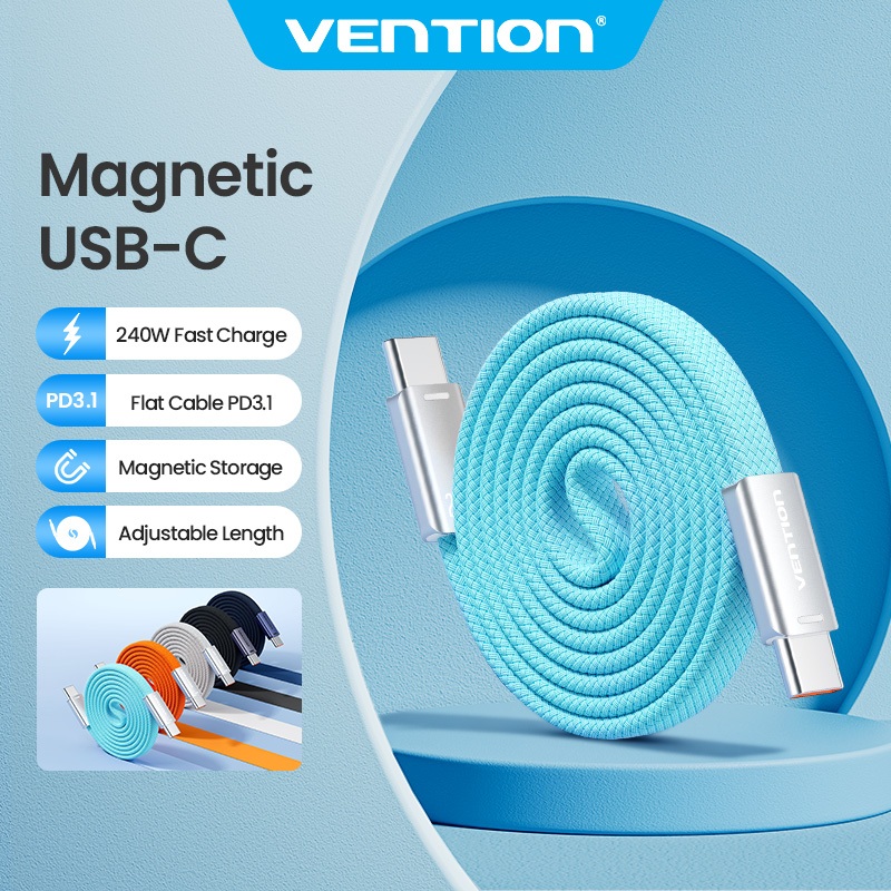 Vention สาย USB-C สายชาร์จเร็วแม่เหล็ก 240W PD3.2 5A 480Mbps Data Transfer สายถักสําหรับ MacBook/iPhone/Android
