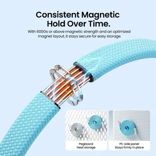 Vention 240W USB-C Magnetic Fast สายชาร์จ Self-Coiling สําหรับ Tangle-Free Storage Ultra-Slim 4.5 มม.เชื่อมต่อ E-Marker 480Mbps Data Transfer Braided สายทนทาน