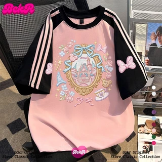 【จัดส่งตลอด 24 ชั่วโมง】🔥BCKR ลายกราฟฟิตี้ปราสาทคอกลมเสื้อoversize🏰ชุดหน้าร้อนผู้หญิงtshirtYG1243