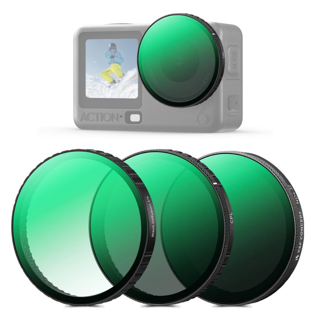 K&F Concept Snap On CPL VND Effect Filter Kit เข้ากันได้กับ DJI Osmo Action 6, 3 Pack CPL / Black Di