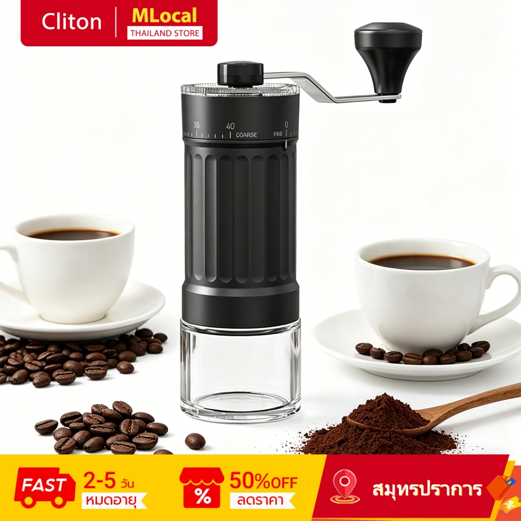 CLITON เครื่องบดกาแฟด้วยตนเอง KMDJ-HC สแตนเลสความหยาบปรับเซรามิคบด Core Pengisar Kacang Kopi