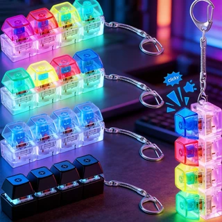 5 ชิ้น LED คีย์บอร์ดพวงกุญแจ Fidget ของเล่น RGB Light DIY ปุ่มคลิกความเครียดบรรเทาแบบพกพาอุปกรณ์เสริมโต๊ะทํางานของขวัญ 4/9 คีย์ของเล่นหยิก