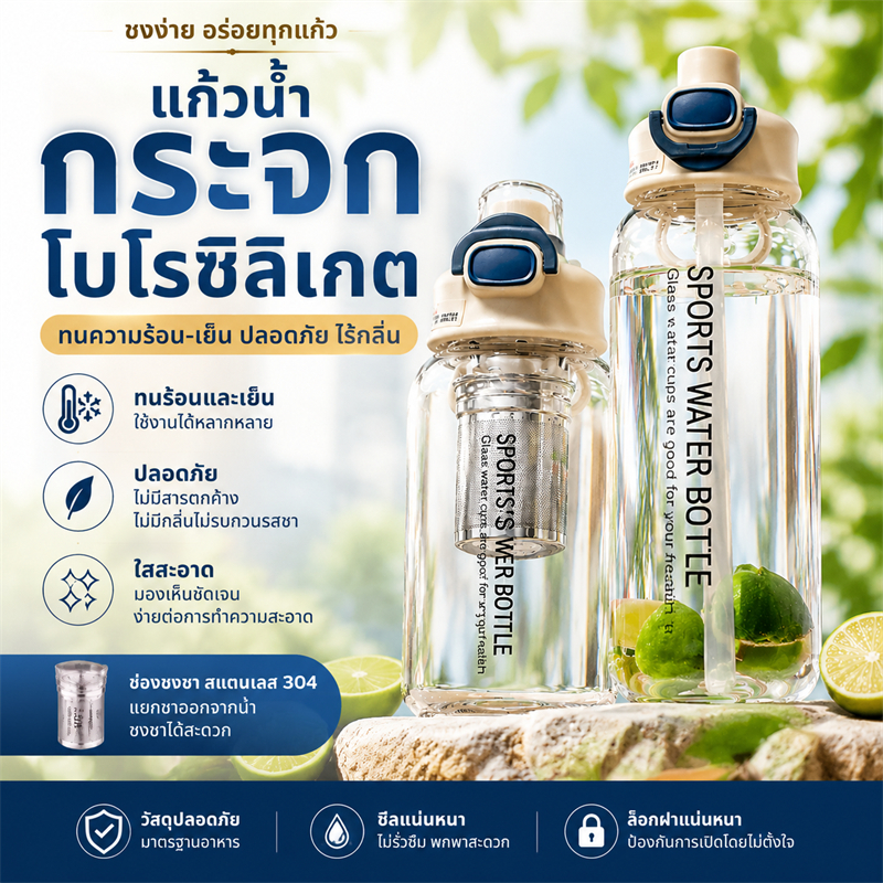 สินค้าฮิตใหม่ ขวดน้ํากีฬาความจุขนาดใหญ่1200มล ขวดน้ําแก้วช็อตน้ําทนความร้อนสําหรับสํานักงานนักเรียนกลางแจ้ง