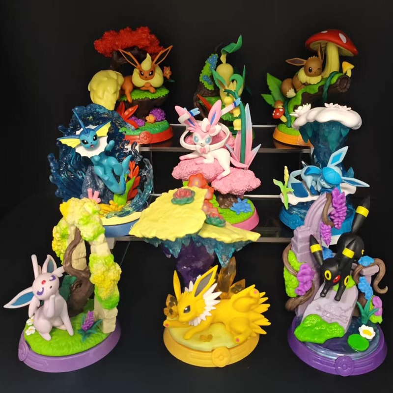 9 ชิ้น/เซ็ต 13-15 ซม.ญี่ปุ่นอะนิเมะ Pokemon เดสก์ท็อปตกแต่งรูปปั้นฉาก Eevee Sylveon Umbreon Espeon Flareon Jolteon PVC Action Figure ตุ๊กตาของเล่น