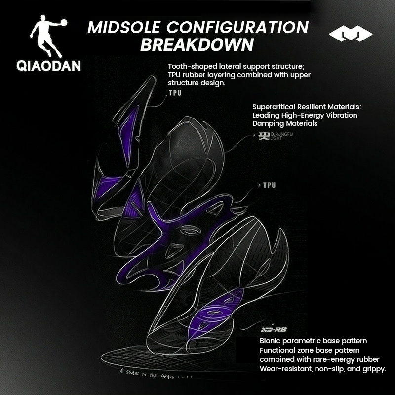 Qiaodan Duya 4.0 รองเท้าบาสเก็ตบอลสําหรับชาย Spike Low-Cut Stable Shock-Absorbing Non-Slip QXA013253177 — صورة 3