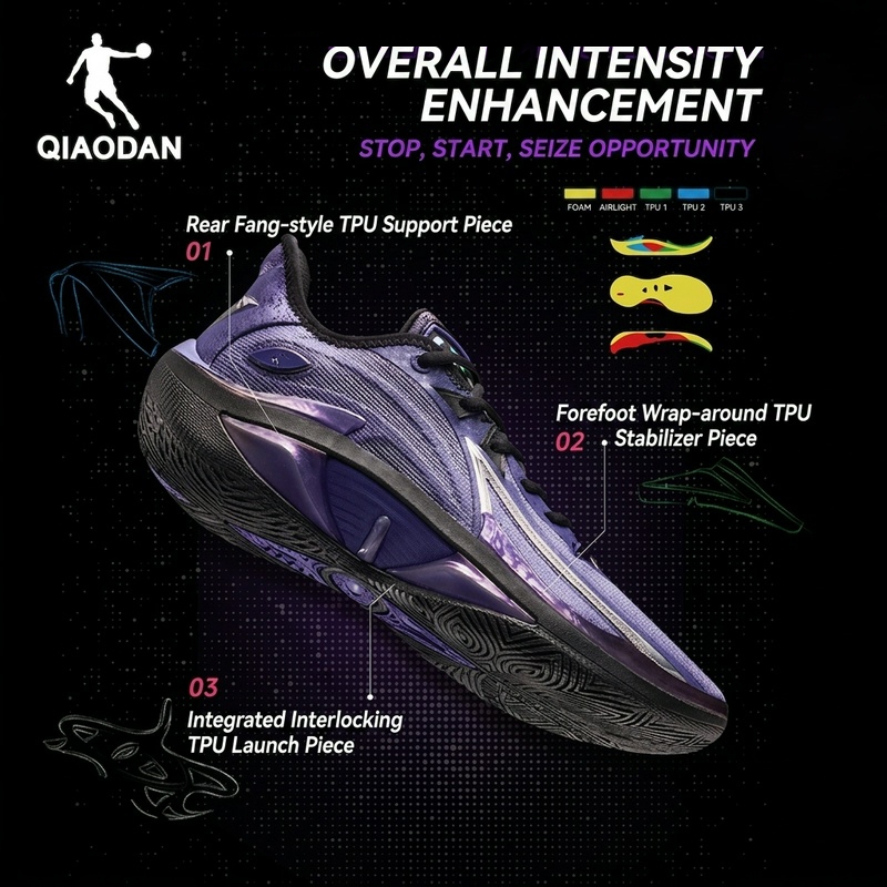 Qiaodan Duya 4.0 รองเท้าบาสเก็ตบอลสําหรับชาย Spike Low-Cut Stable Shock-Absorbing Non-Slip QXA013253177 — صورة 4