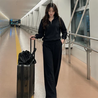 Malimays Zipper Airport Set ชุดเซตเสื้อ+กางเกง คอครึ่งซิปผ้าสัมผัสนุ่มสไตล์แอร์พอร์ตลุค ใส่ได้ทุกวัน