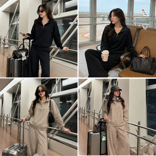 Malimays Zipper Airport Set ชุดเซตเสื้อ+กางเกง คอครึ่งซิปผ้าสัมผัสนุ่มสไตล์แอร์พอร์ตลุค ใส่ได้ทุกวัน
