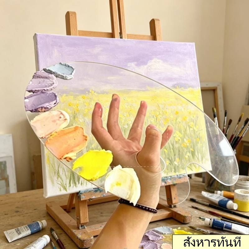 <จูลี่เย่123> 1ชิ้นจานใสจานอะคริลิกวิจิตรศิลปะภาพวาดสีน้ํามันจาน Gouache ภาพวาดอะคริลิจานสีดี