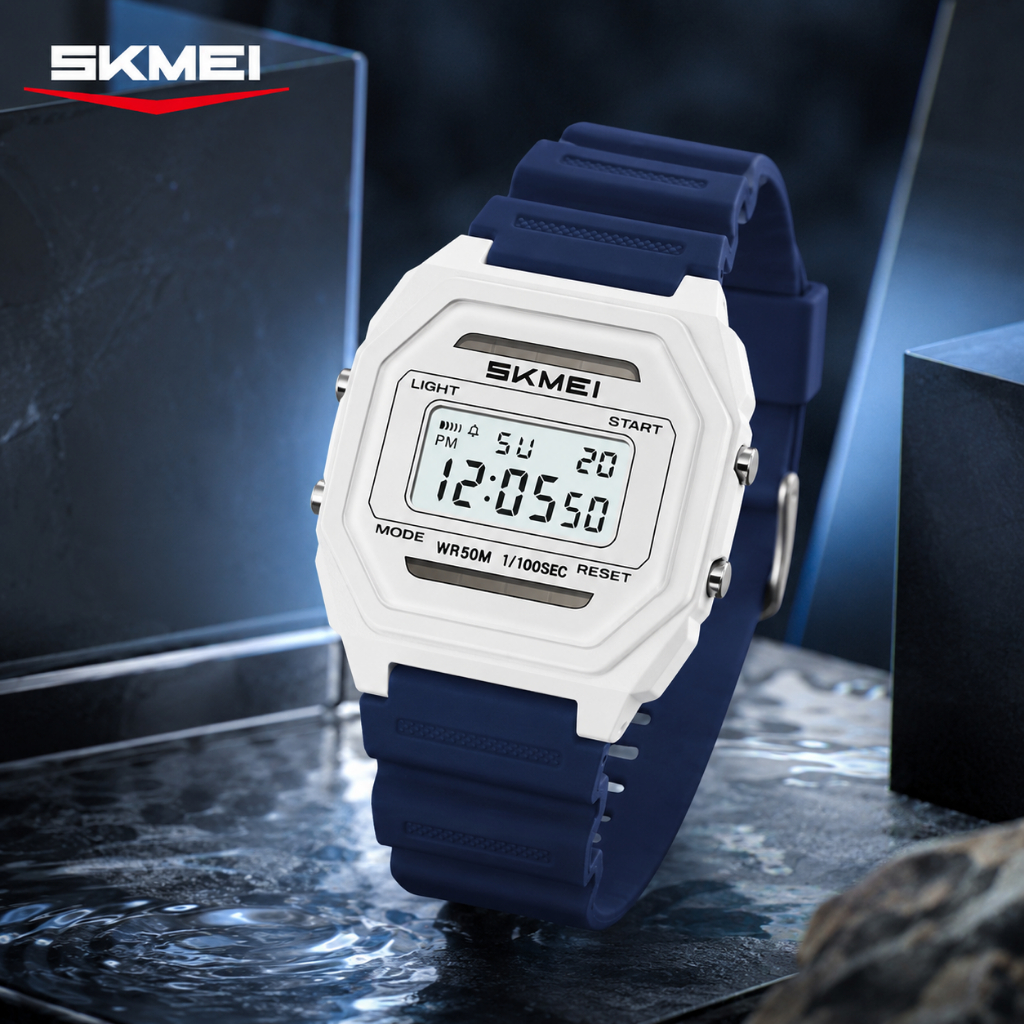 SKMEI 2640 พลังงานแสงอาทิตย์นักเรียนนาฬิกาดิจิตอล Retro Square Design Multi-function กันน้ํา Sporty Boy & Girl นาฬิกาของขวัญ