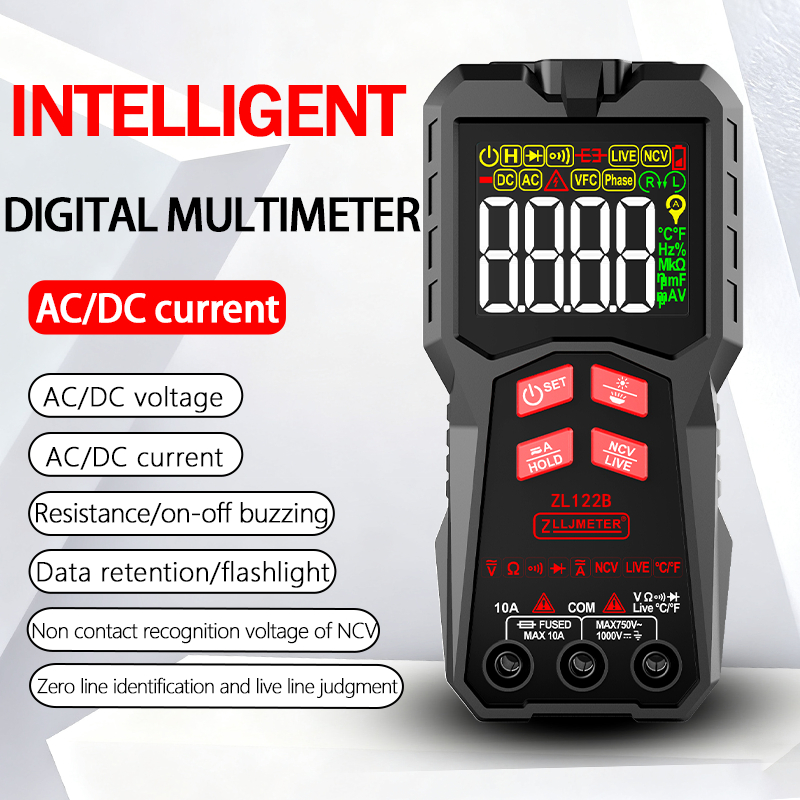 มัลติมิเตอร์แบบดิจิตอล LCD สี HD ZL122, Anti-Burn Auto Ranging 4000 นับ, NCV เครื่องมือทดสอบลวดแบบไม