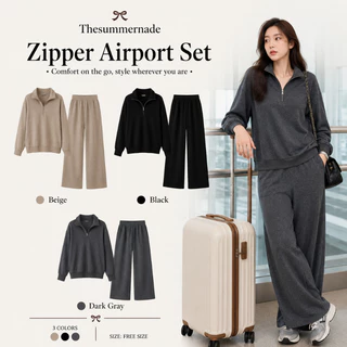 Malimays Zipper Airport Set ชุดเซตเสื้อ+กางเกง คอครึ่งซิปผ้าสัมผัสนุ่มสไตล์แอร์พอร์ตลุค ใส่ได้ทุกวัน
