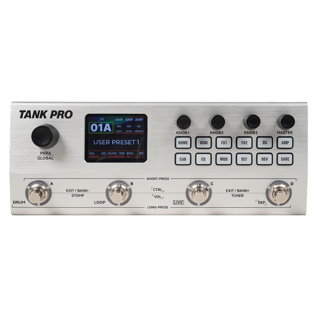 M-VAVE TANK PRO กีตาร์เบส Multi Effects Processor Dual FX Looper กลองเครื่อง USB เสียงบลูทูธ