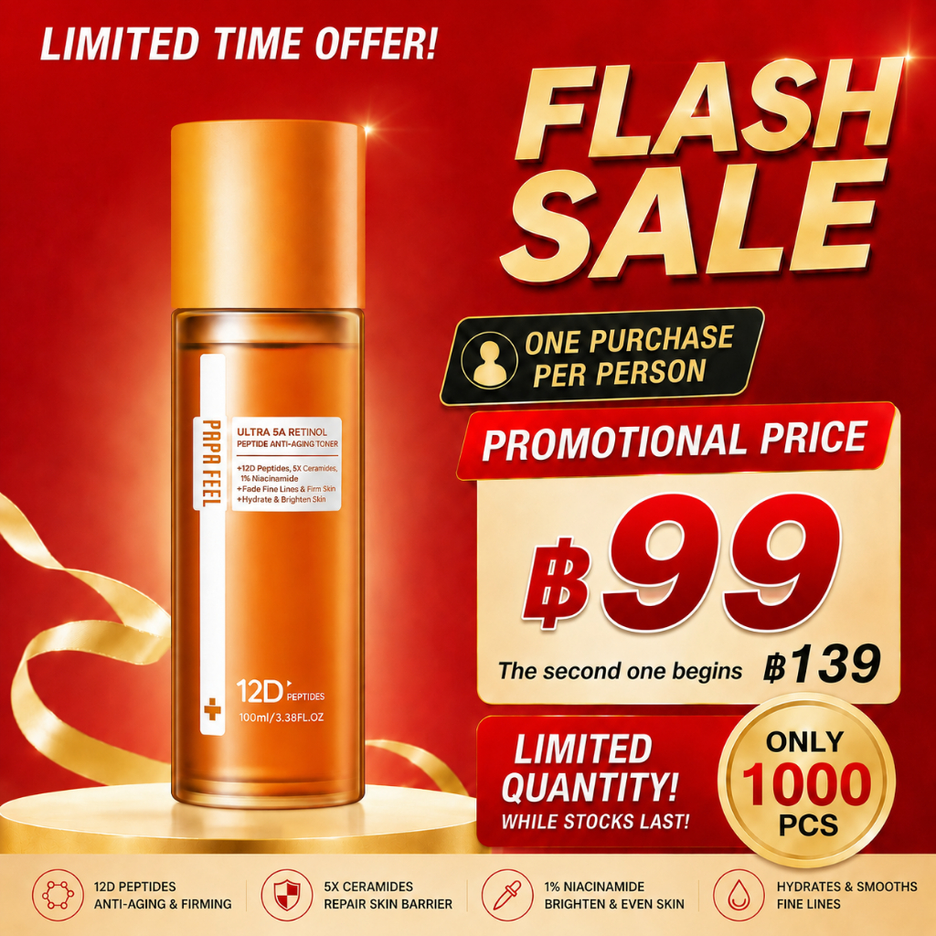 【New】PAPA FEEL ULTRA 5A RETINOL 12D PEPTIDE Toner โทนเนอร์ 100ml ริ้วรอยตื้นๆ และรอยเหี่ยวย่น สิวอุดตัน สิวผดผื่น HPR 1% NIACINAMIDE 5X CERAMIDE