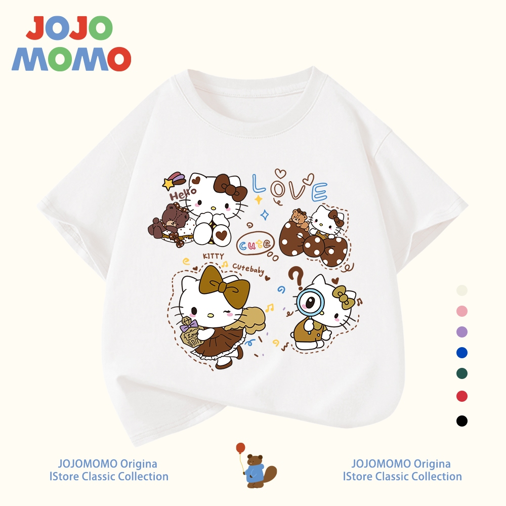 【ส่งในวันเดียวกัน】เสื้อยืดเด็กผู้หญิง ลายเฮลโลคิตตี้ (Hello Kitty) น่ารัก ไม่ต้องรีด ระบายอากาศดี ใส่สบาย สำหรับเด็ก 1-12 ปี