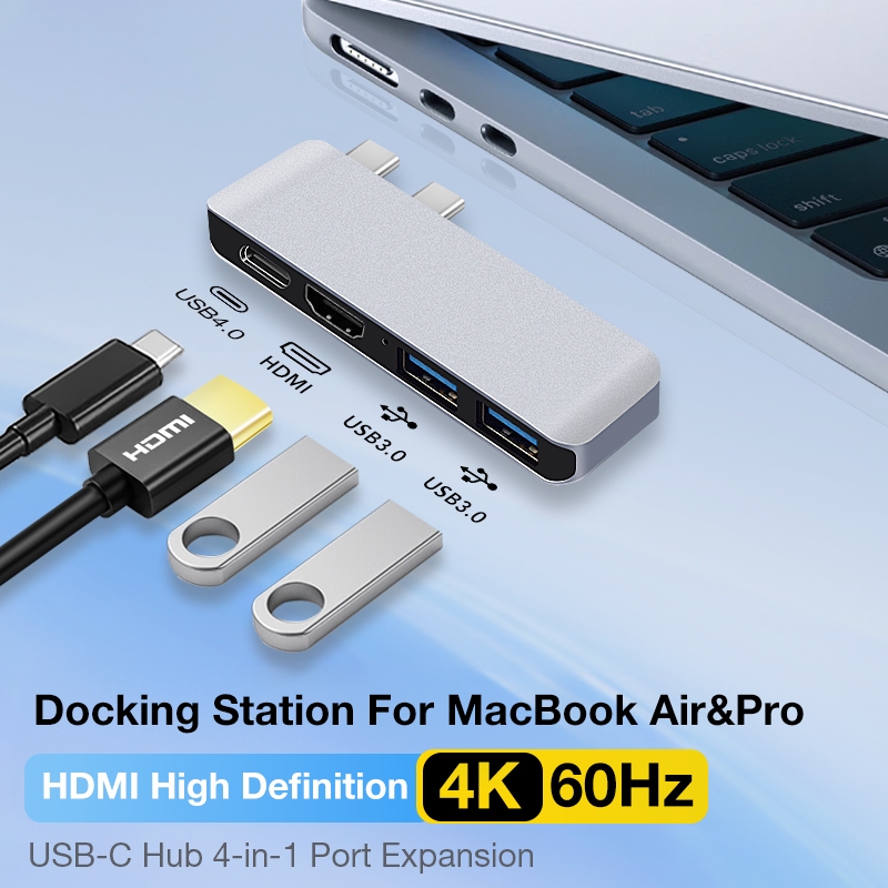 สถานีเชื่อมต่อสําหรับ MacBook Air/Pro, ฮับ USB-C 4-in-1 พร้อม 40Gbps, 100W PD, HDMI 4K60Hz, 2x USB 3.0