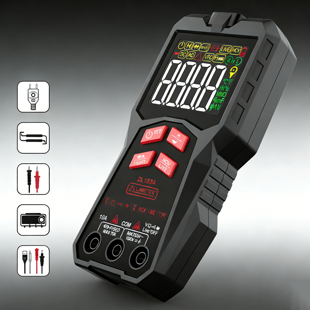 มัลติมิเตอร์แบบพกพา ZL122 NCV จอสี HD 4000 Counts