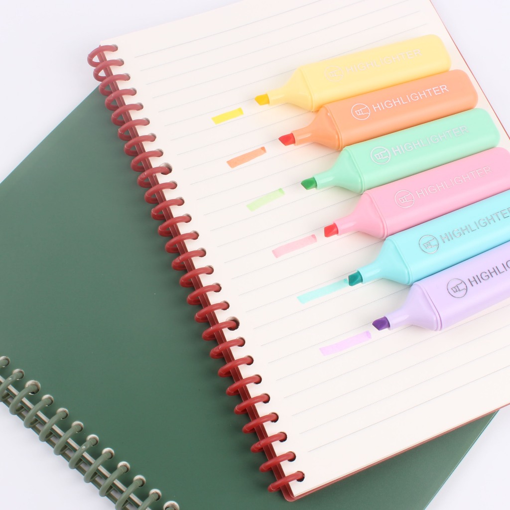 Macaron Color Highlighter ขนาดใหญ่-ความจุเฉียง Highlighter 6 สีตัวเลือก MARKER คู่มือการเรียนรู้ MARKER ปากกา