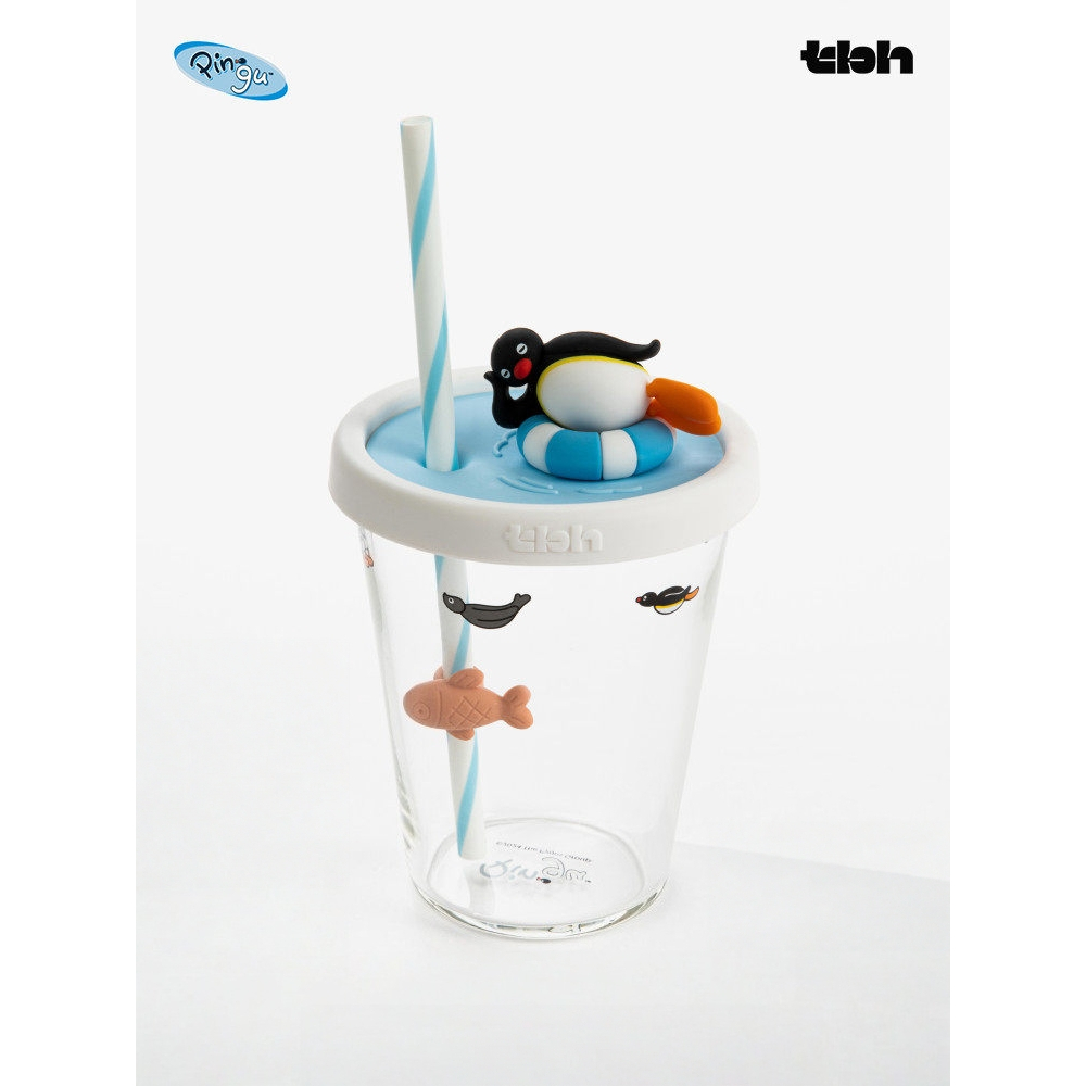 tbh ลิขสิทธิ์แท้ Pingu แก้วใสพร้อมหลอด ความจุเยอะ ดื่มน้ำ ออฟฟิศ