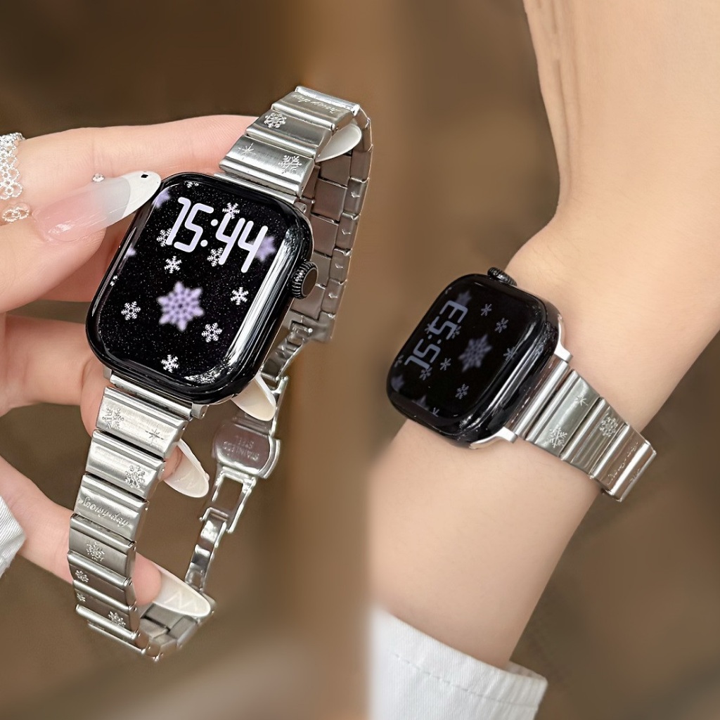 เกล็ดหิมะไล่สแตนเลสสําหรับสายนาฬิกา A-pple Series11 Series10 987654321,se,Ultra Stylish iWatch Strap ขนาด 46mm 38mm 42mm 49mm 41mm 45mm 40mm 44mm สําหรับ i Watch Strap