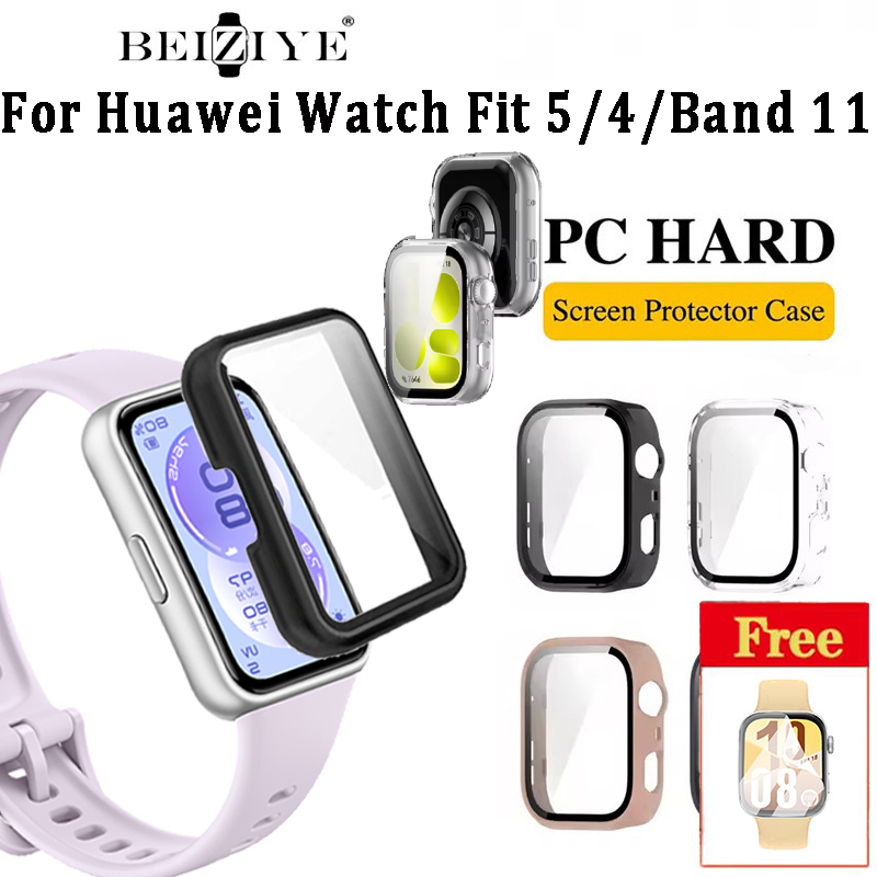 กระจกนิรภัยป้องกัน + PC สําหรับ Huawei Watch Fit 5 5 Pro/4 4 Pro Accessoroy PC All-around กันชนฝาครอบป้องกัน + ป้องกันหน้าจอสําหรับ Huawei Band 11Pro