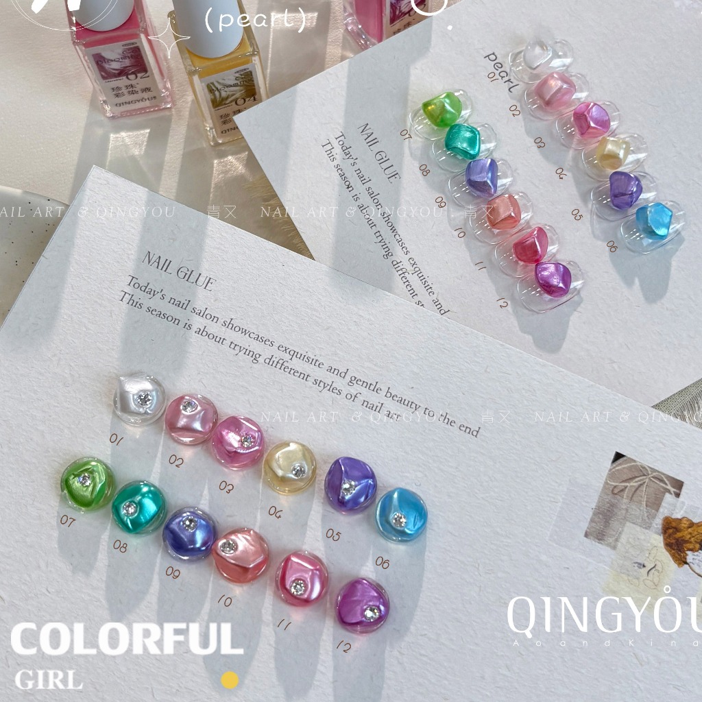 qingyou Blooming Gel 1–12สี   สไตล์ใหม่แต่งเล็บมุกรอยเปื้อนของเหลวรอยเปื้อนอย่างรวดเร็วของเหลวโลหะพิเศษสีเงินประกายมุกไล่โทนสีอย่างรวดเร็วรอยเปื้อนสีกาว ประกายแวววาวระดับอัญมณี 💕