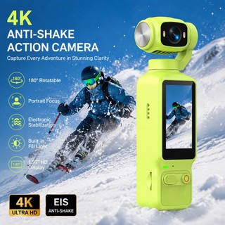 Mini Action Cam Portable Pocket Sports Camera 4K HD Video Recorder Electronic Stabilization 180° Rotation Built-in Fill Light Vlog Outdoor Camera