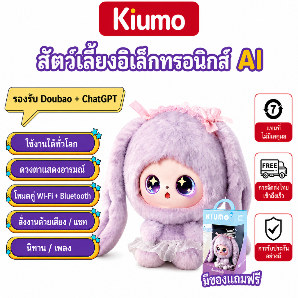 Kiumo ตุ๊กตา AI อัจฉริยะ AI doll ChatGPT ของเล่นพูดได้ ตุ๊กตาเรียนภาษาอังกฤษ WiFi Bluetooth เพื่อนคุยเด็ก ของขวัญเด็ก AI Electronic Pet AI Friend ตุ๊กตาอัจฉริยะ ของเล่นพูดได้ ของเล่นเสริมพัฒนาการ ของขวัญวันเกิด