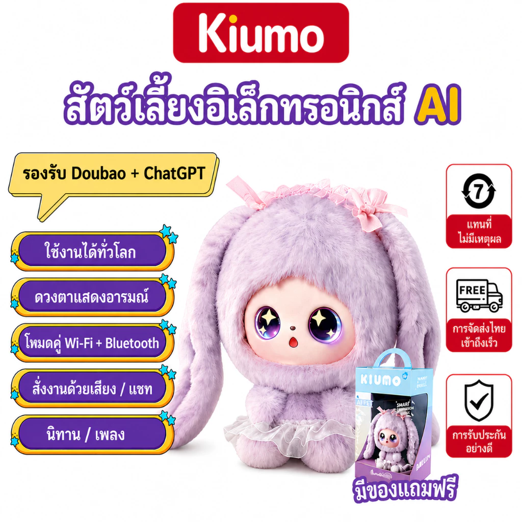 Kiumo ตุ๊กตา AI อัจฉริยะ AI doll ChatGPT ของเล่นพูดได้ ตุ๊กตาเรียนภาษาอังกฤษ WiFi Bluetooth เพื่อนคุยเด็ก ของขวัญเด็ก AI Electronic Pet AI Friend ตุ๊กตาอัจฉริยะ ของเล่นพูดได้ ของเล่นเสริมพัฒนาการ ของขวัญวันเกิด