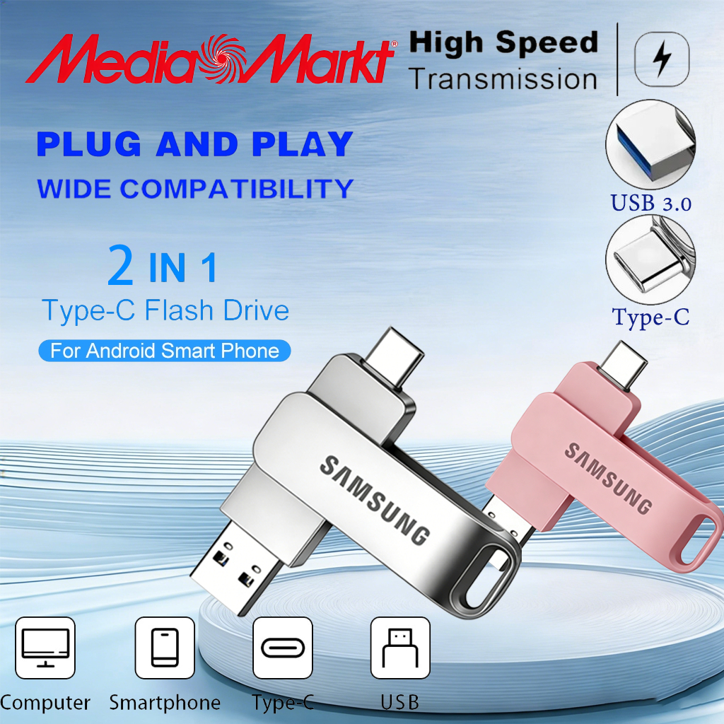 【รับประกัน 5 ปี】Samsung แฟลชไดรฟ์ USB3.0 Type-C+USB 2in1 512GB 1TB 2TB ความเร็วสูง Flash Drive OTG สำหรับทุกอุปกรณ์