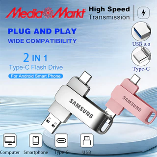 Samsung แฟลชไดรฟ์ USB3.0 Type-C+USB 2in1 512GB 1TB 2TB ความเร็วสูง OTG สําหรับทุกอุปกรณ์