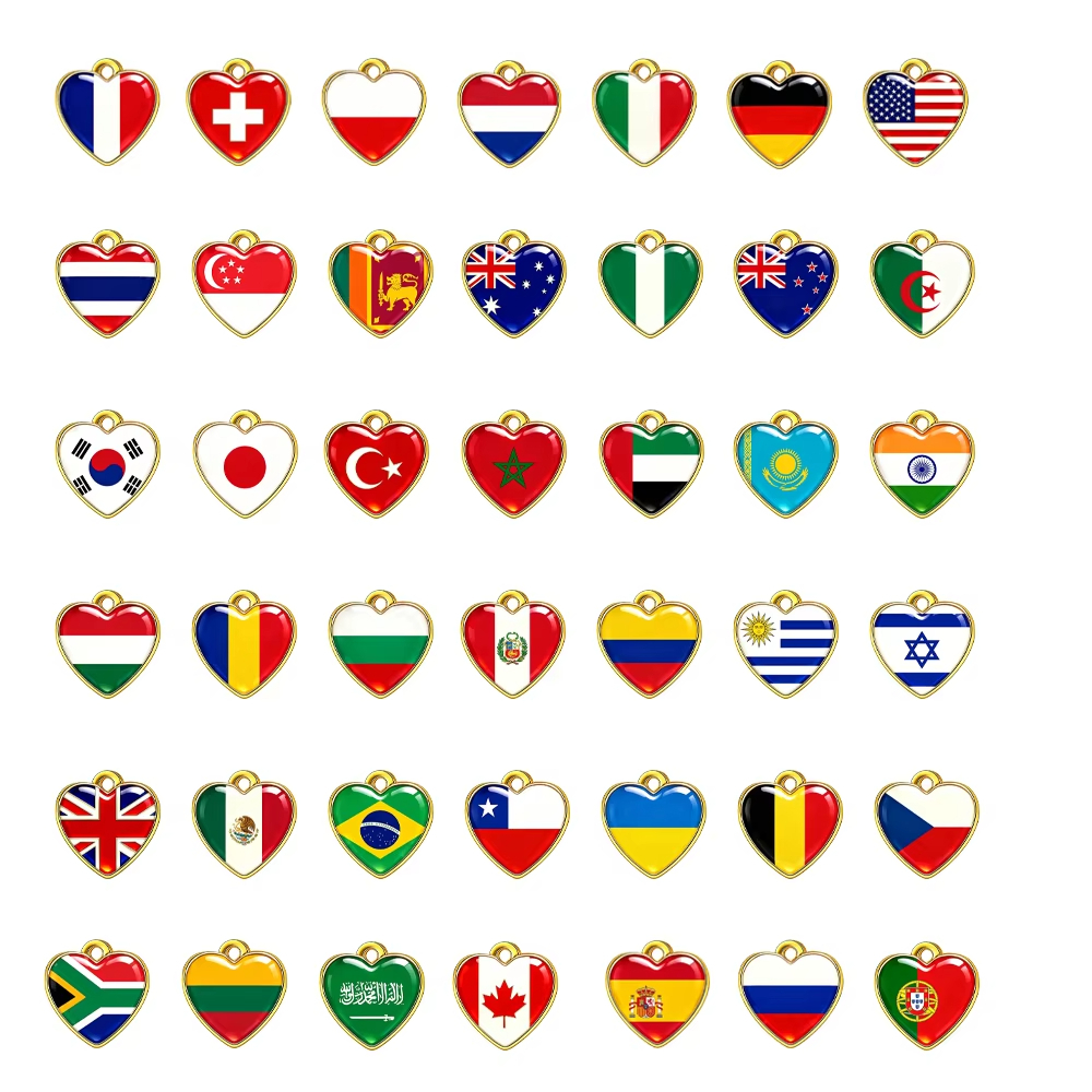 MYSHAPE สแตนเลส USA Canada ฝรั่งเศส UK ธงรูปหัวใจจี้ Charm สําหรับเครื่องประดับ DIY ทําของขวัญ