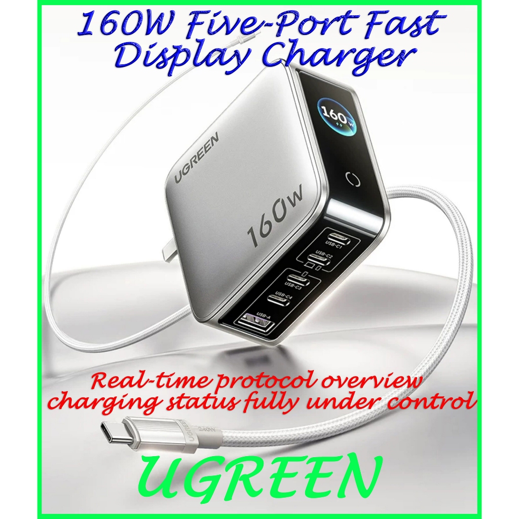【160W】UGREEN เครื่องชาร์จ GaN Super Display 160W PD3.1 หัวชาร์จเร็วแบบเต็มโปรโตคอล