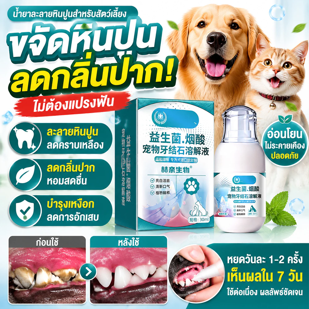😽ไม่ต้องแปรง ฟันแข็งแรง🐶 Leno น้ำยาลดคราบหินปูน ขจัดหินปูนสัตว์เลี้ยง น้ำยาทำความสะอาดฟันสุนัข การดูแลฟันแมว สุนัขและแมว ดับกลิ่นปาก ลดคราบเหลือง